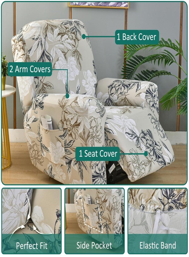 NILUOH Stretch Recliner Cover 4 Pieces Printed Lazy Boy Chair Covers Floral Patterned Recliner Sofa Slipcover Anti-Slip Fitted Furniture Protector with Elastic Bottom, A3 - Image 2